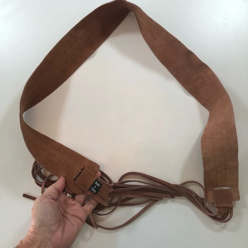 L.E.I. Suede Western Hat Band Brown Embroidered Beaded Fringe Boho